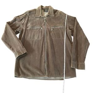 VERSACE JEANS COUTURE MENS VINTAGE TAN SUEDE ZIPPERED SHIRT JACKET SIZE LARGE